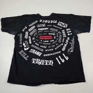 Supreme Shirt Mens XL Black Box Logo Spiral Text Graphic Streetwear Made USA